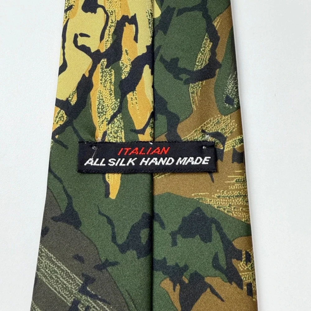 Italian Green Camo Abstract Hand Made Silk‎ Tie